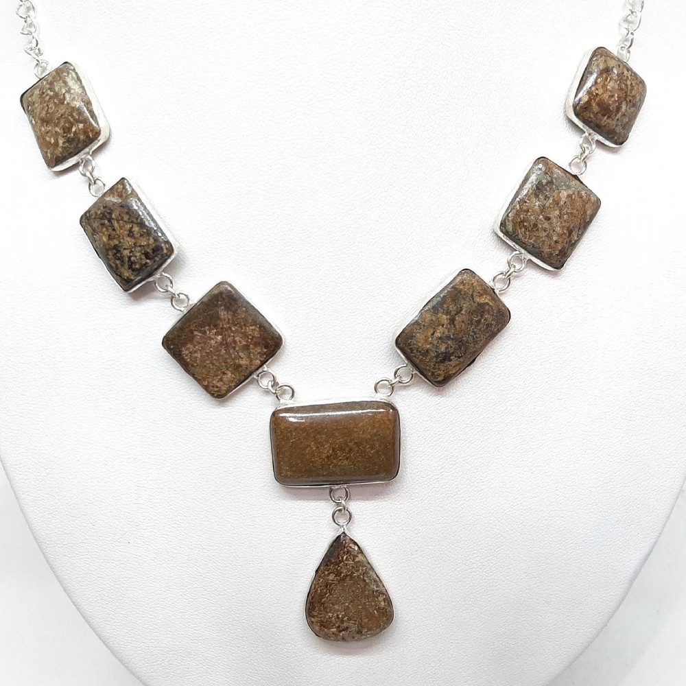 Genuine 106ctw Star Jasper Cabochon Sterling Silver Necklace 38.2g