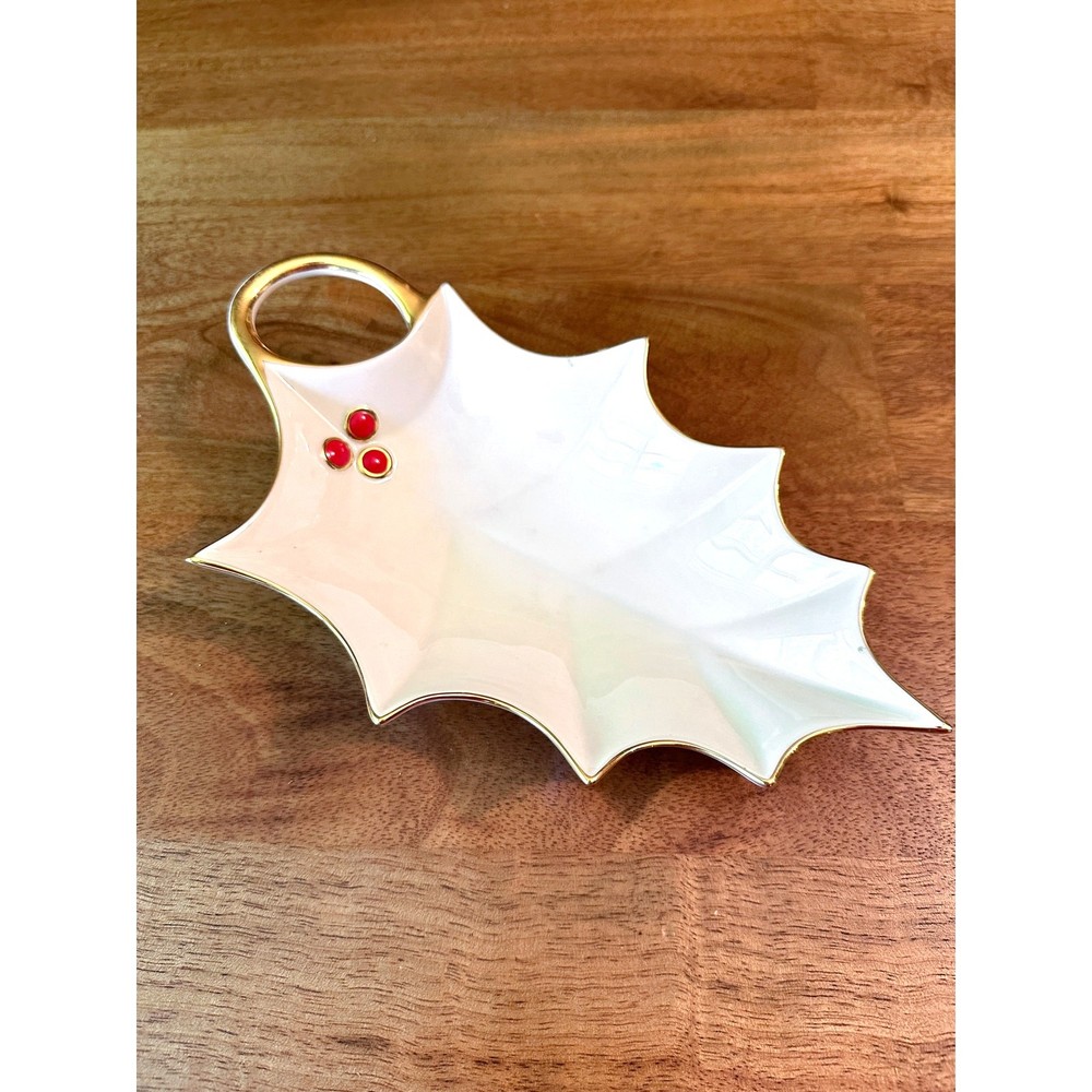 Lenox Holiday Holly Leaf Dish Christmas Decor Trinket Dish