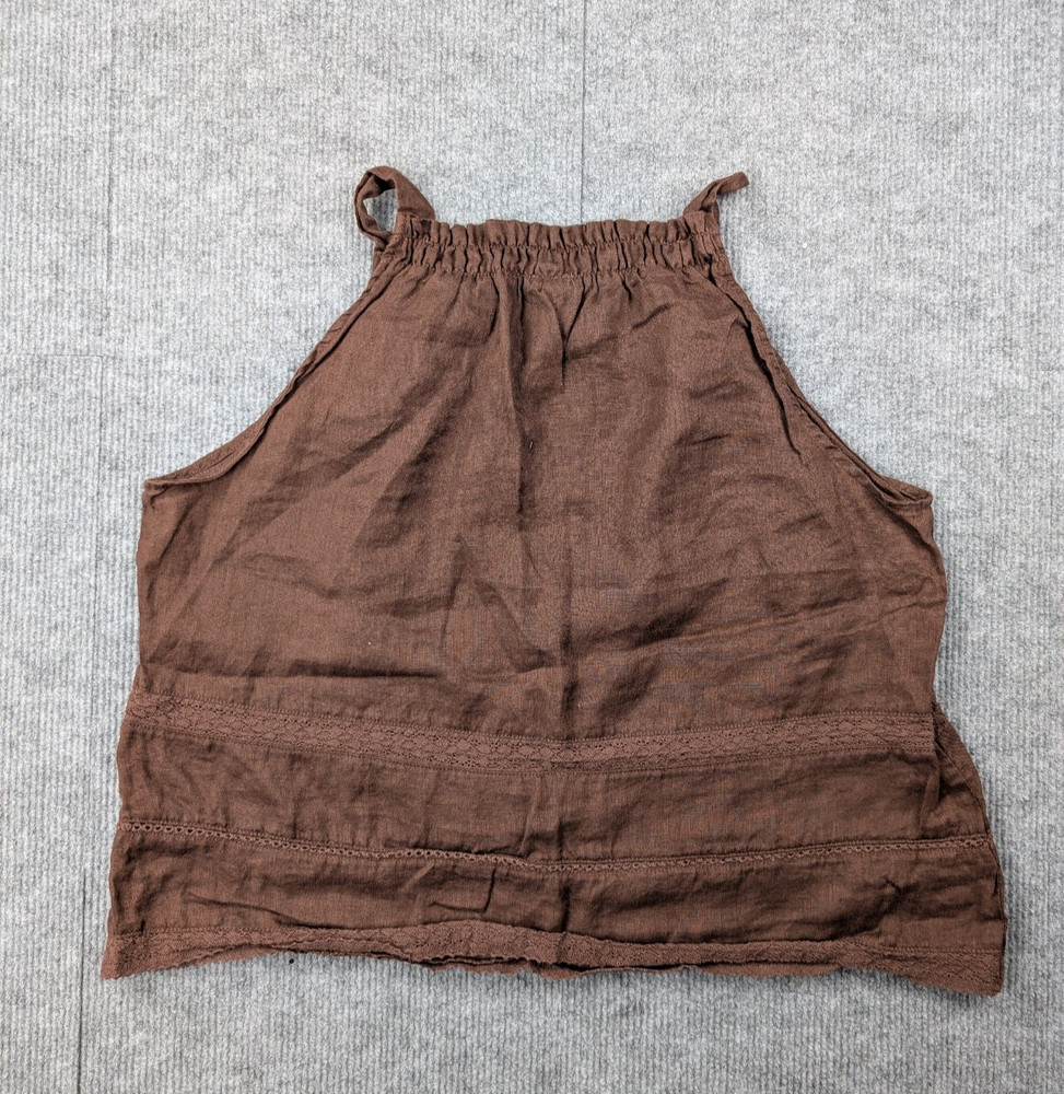 Gap Linen Blouse Womens Medium Halter Boho Coastal Cowgirl Brown Cottage Coastal