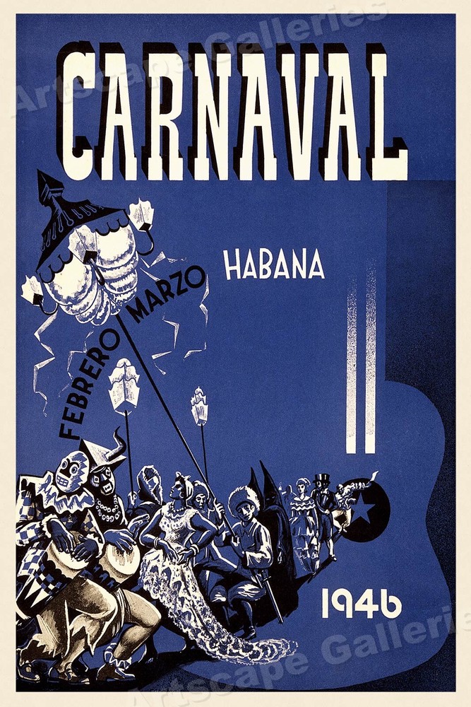 1946 Carnival Havana Cuba Vintage Style Travel Poster - 24x36