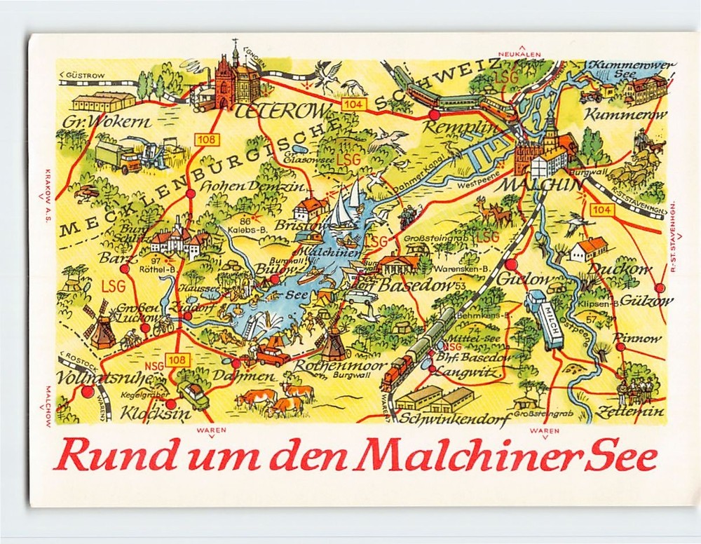Postcard Rund um den Malchiner See Germany