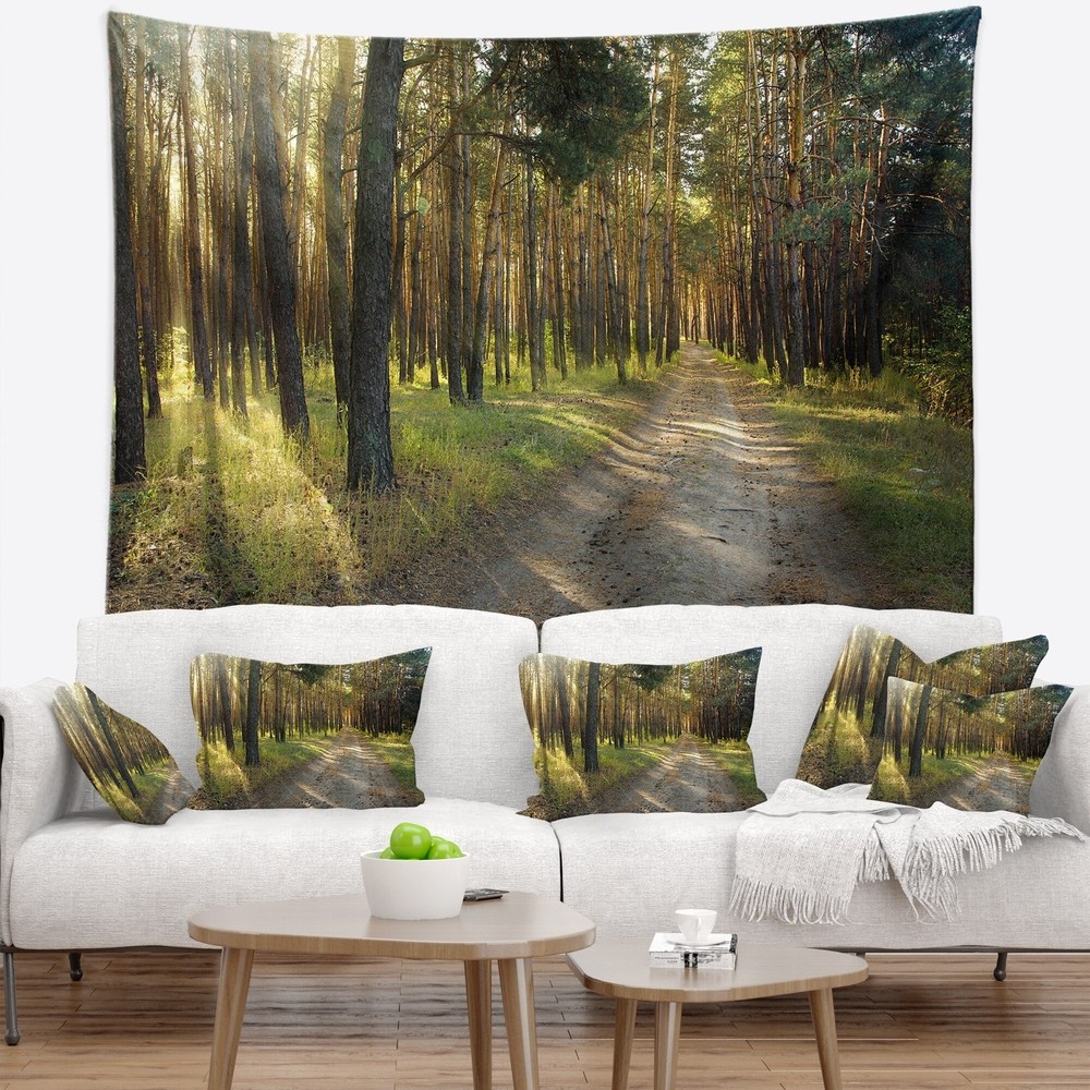 Designart 'Road Through Green Pine Forest' Landscape  Small