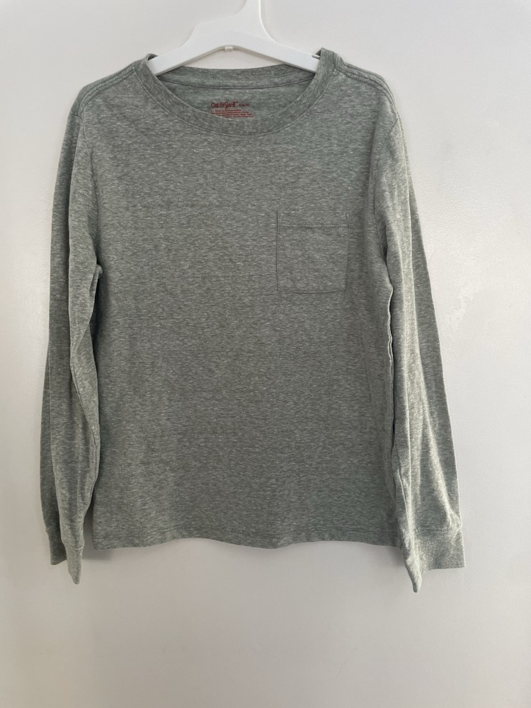 Cat & Jack Kid Boys Marled Cotton Blend Crewneck Long Sleeve Pocket Shirt Gray S