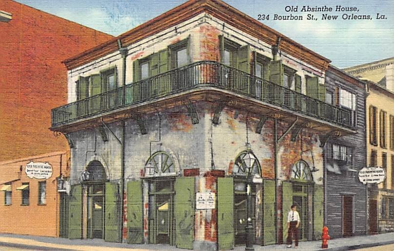 Postcard LA: Old Absinthe House, New Orleans, Louisiana, Vintage Linen, 1940's-image