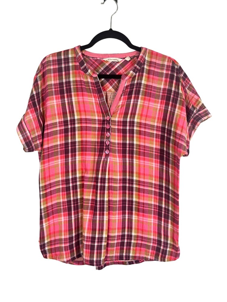 Soft Surroundings Plaid Top Pink S Colorful Classic Chic Preppy Boho Indie Folk