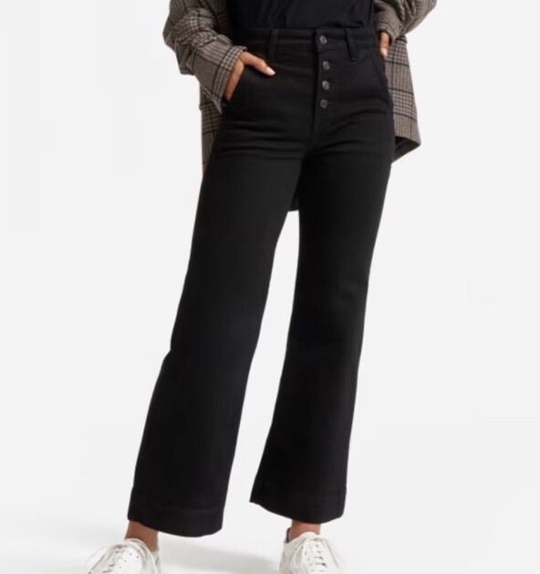 Everlane The Button Fly High Rise Wide Leg Black Jean Ankle Women’s Size 24