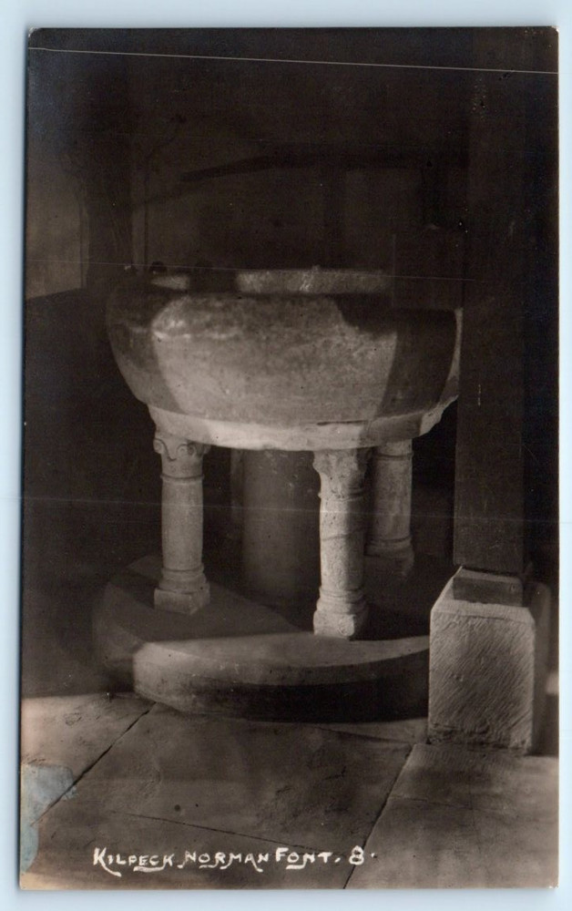 RPPC Kilpeck Church Norman Font - ENGLAND UK W.A. Call Postcard