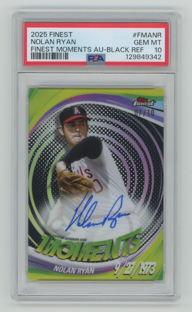 2025 Topps Finest Moments Auto Black Ref. Nolan Ryan /10 PSA 10 Angels #FMA-NR