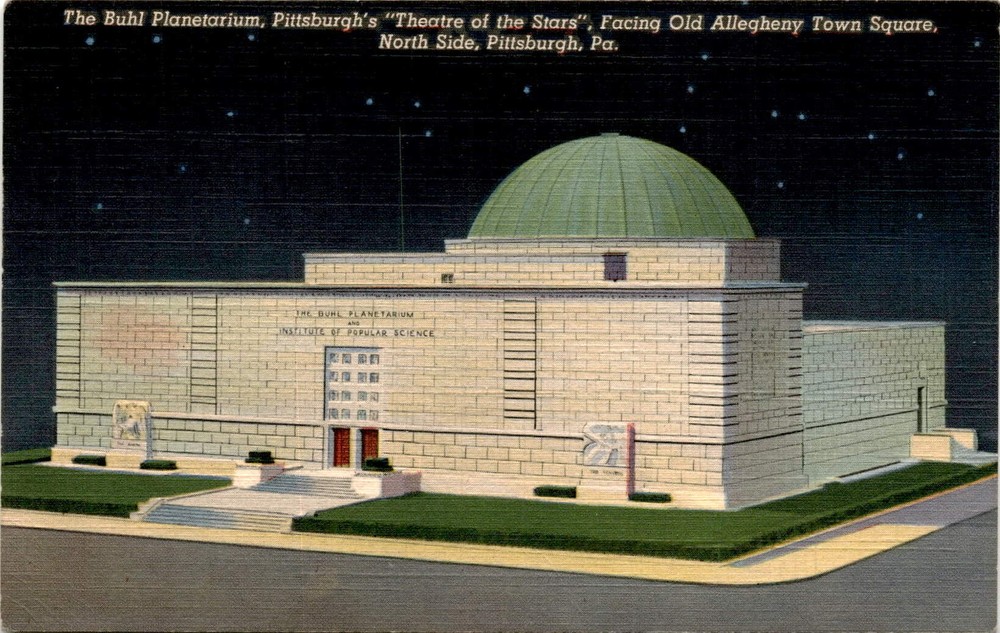 Vintage Buhl Planetarium Theatre of the Stars postcard Allegheny Town Square North  