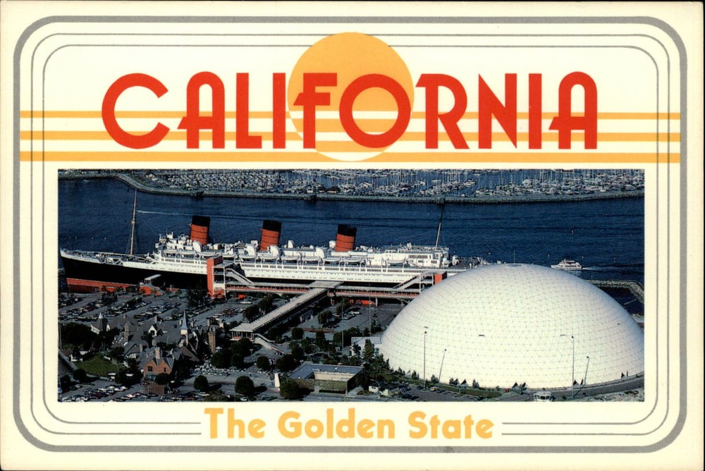 California Long Beach Golden State Queen Mary Spruce Goose Dome ~ postcard