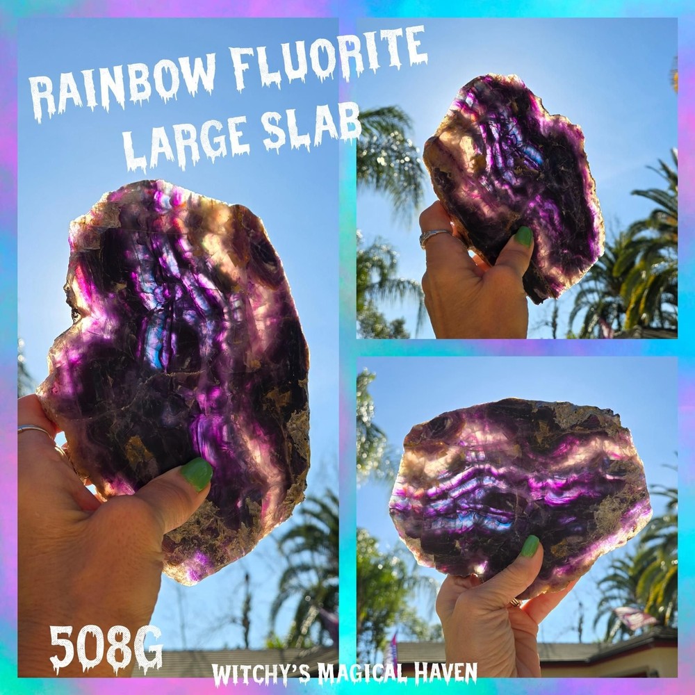 Rainbow Fluorite Crystal Slab for Spiritual Clarity 508g Polished Stone