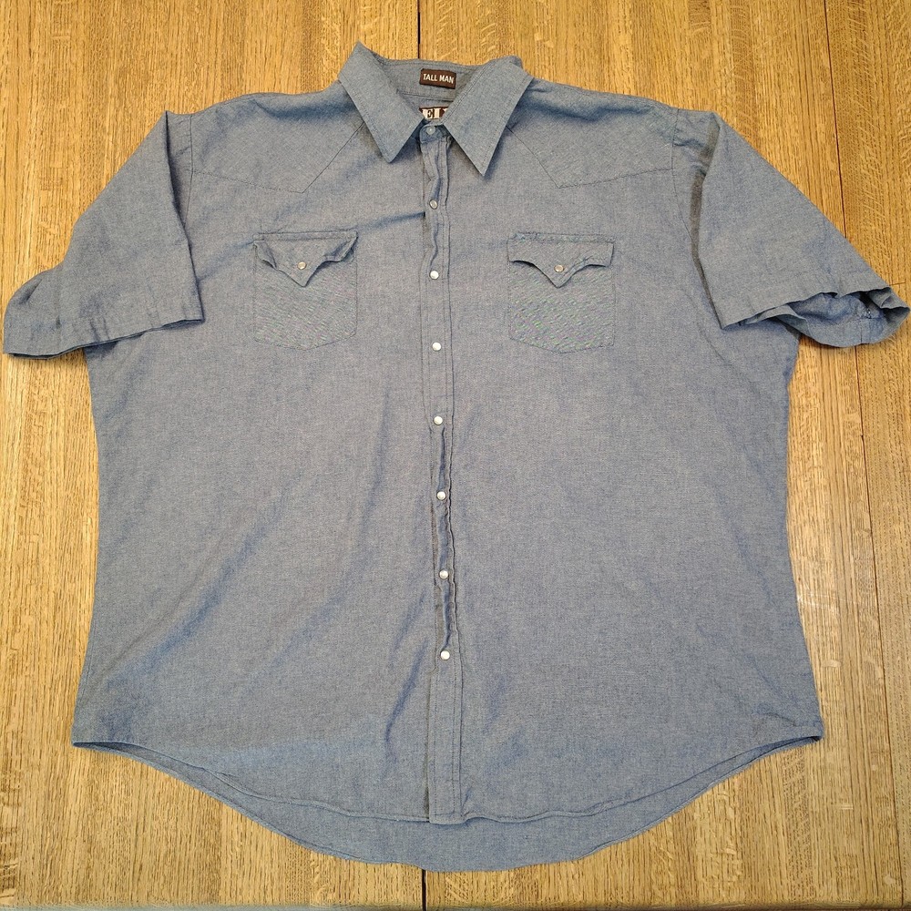 Ely Cattleman Men's 3XLT Tall Man Blue Short Sleeve Pearl Snap Western Cowboy