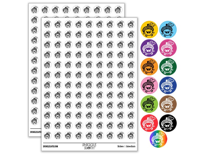 Chibi Acorn Baby Cute Oak Tree Leaf Round Vinyl Stickers
