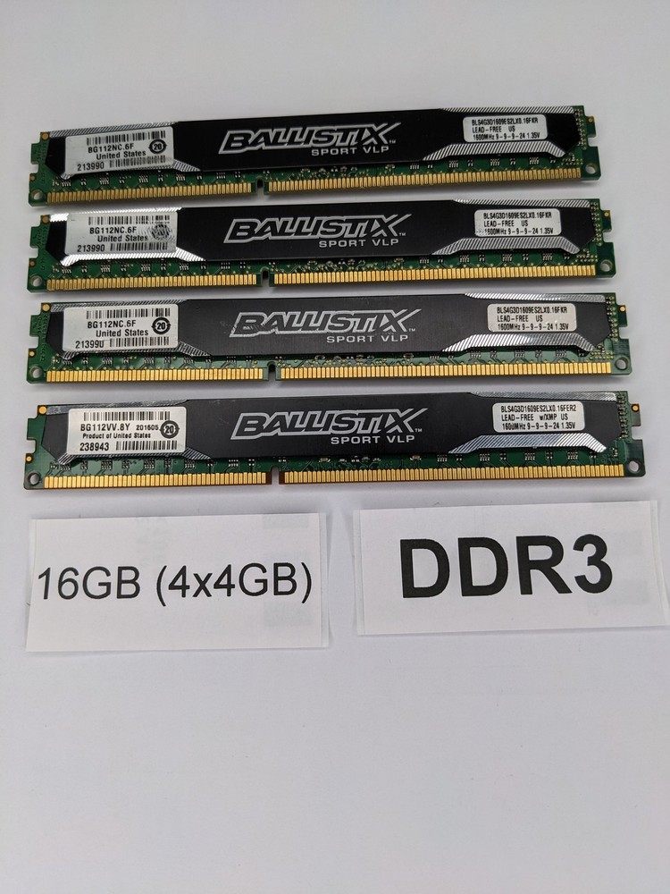 Crucial BLS4G3D16BFRS00 16GB (4x4GB) 2Rx8 PC3-12800U DDR3 VLP Desktop Memory