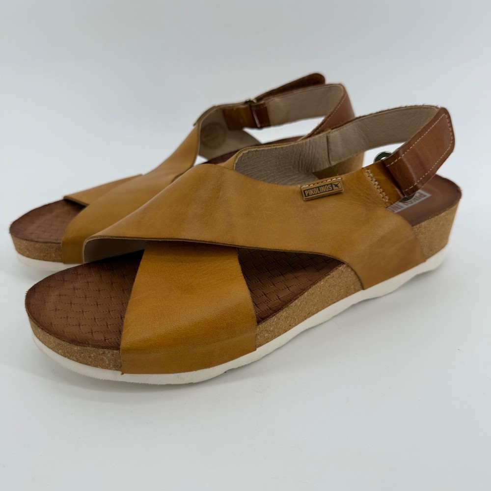 Pikolinos Mahon Sandal Honey Women's 41 Leather Cork Wedge Adjustable Strap