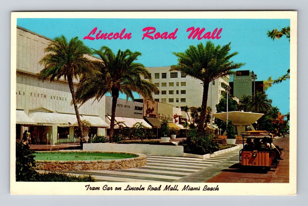 Miami Beach FL-Florida, Tram Car On Lincoln Road Mall, Vintage Postcard