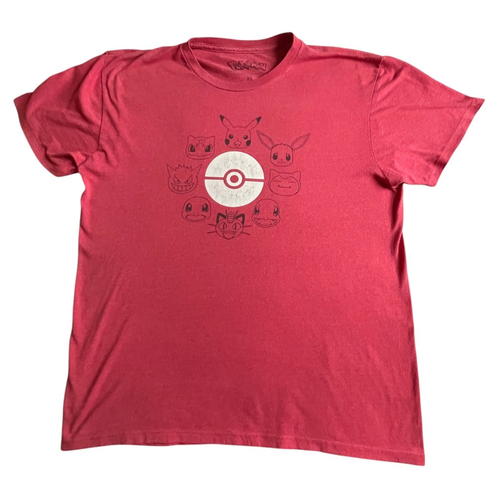 Pokemon Red Graphic T Shirt Mens XL Pikachu Eevee Pokeball Gaming Tee CLEAN