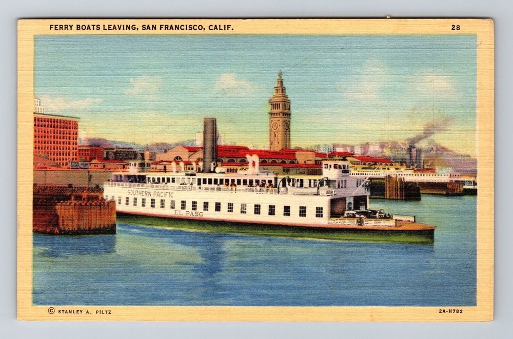 San Francisco CA-California, Ferry Boats Leaving, Vintage Postcard