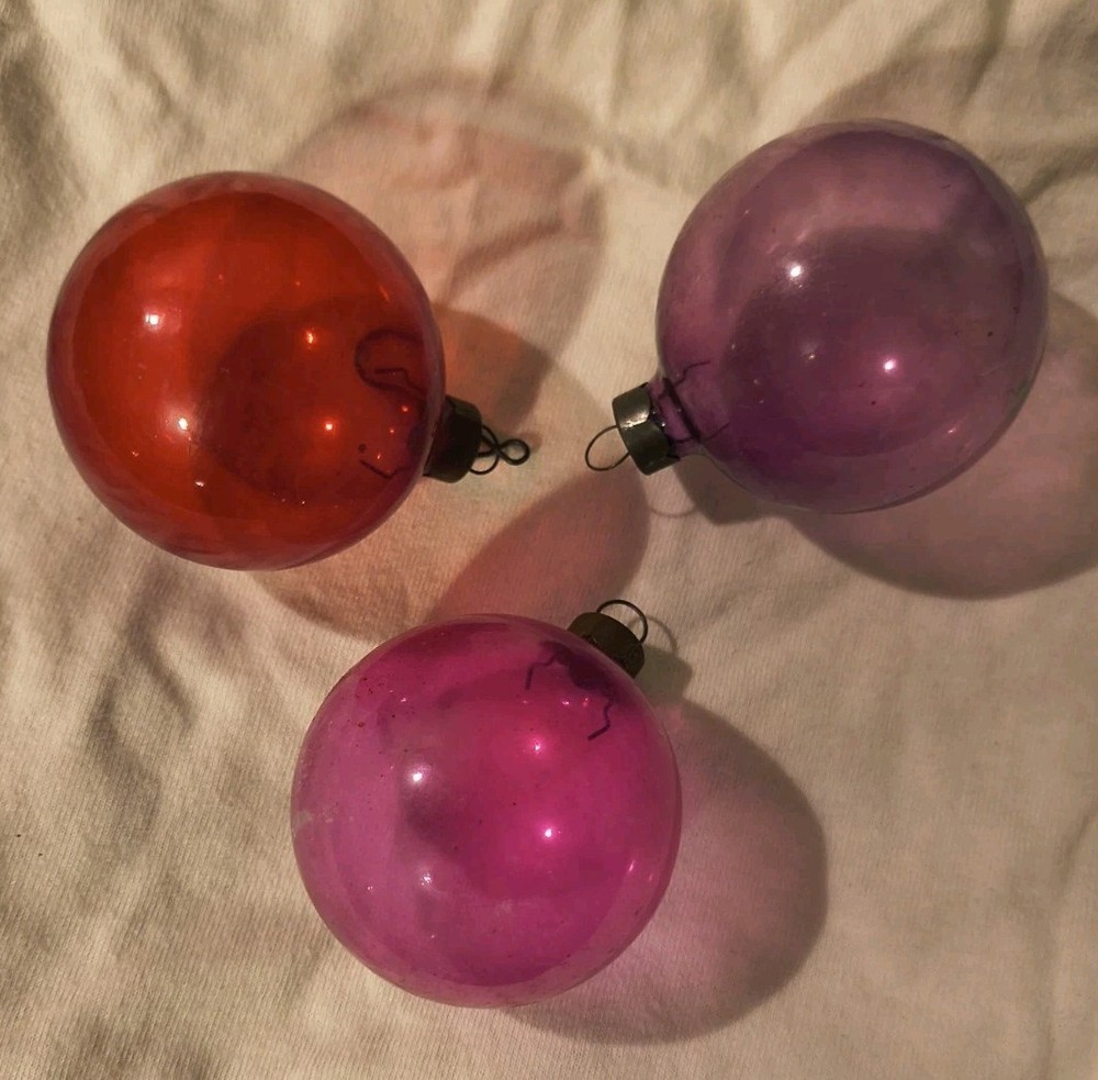 Vintage Lot Of 3 Pre WW2 Unsilvered Shiny Brite Christmas Ornaments US Of A