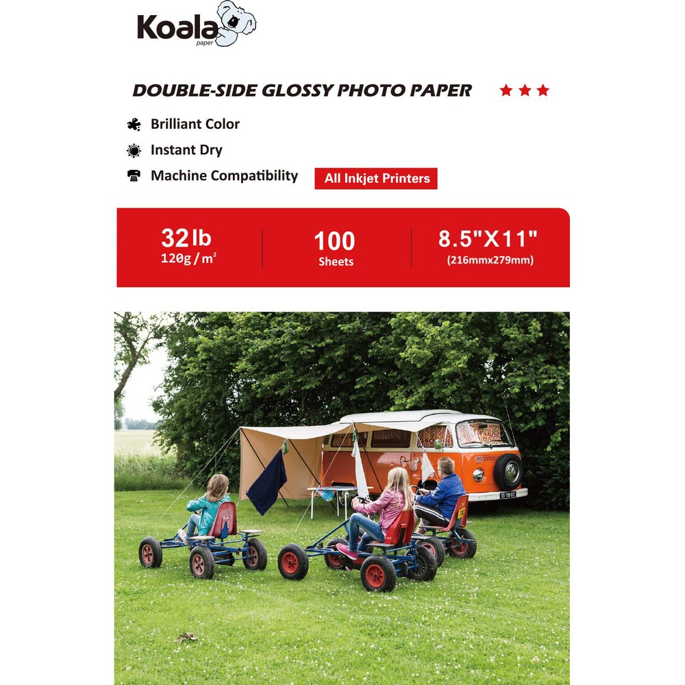 100 Koala Double Sided Glossy Photo Paper 8.5X11 32lb 120g Inkjet for Brochure