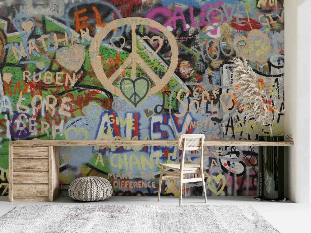 3D Abstract Graffiti Alphabet Self-adhesive Removable Wallpaper Murals Wall 138