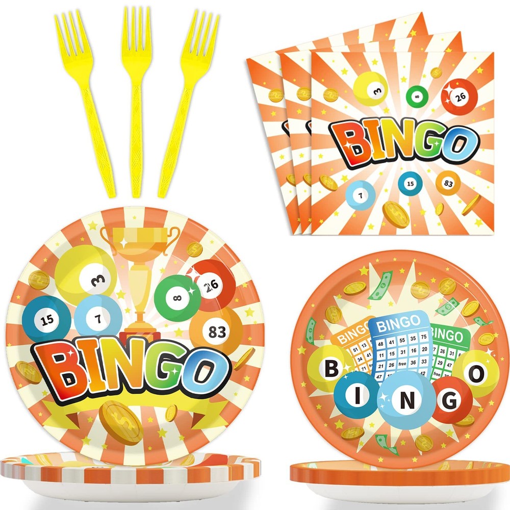 96 Pcs Bingo Party Supplies Pack for 24 Guests Bingo Party Tableware Set Part...