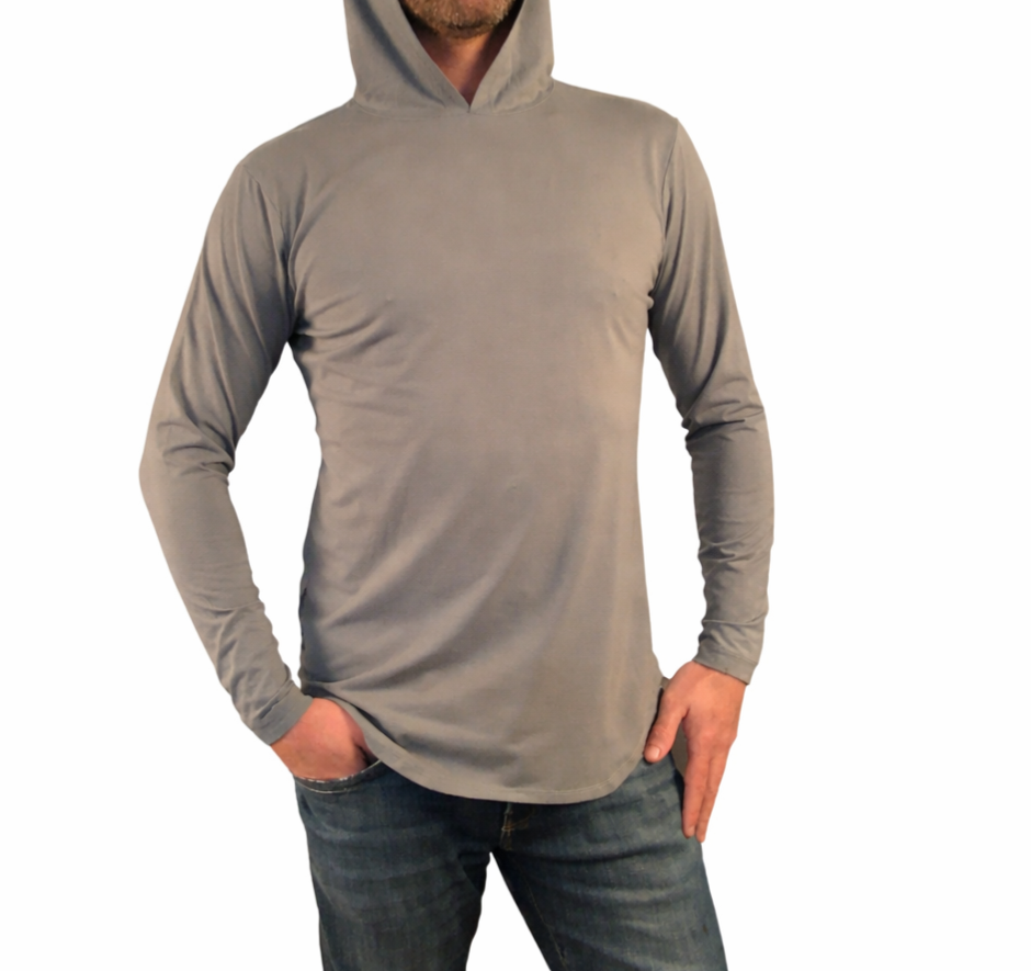 CUTS CLOTHING MENS AO Long Sleeve Hooded Curve-Hem Tee - SAGE / SMALL