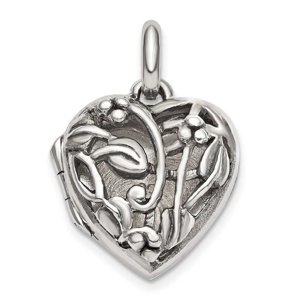 Sterling Silver Antiqued Filigree Heart Locket Pendant 16mm
