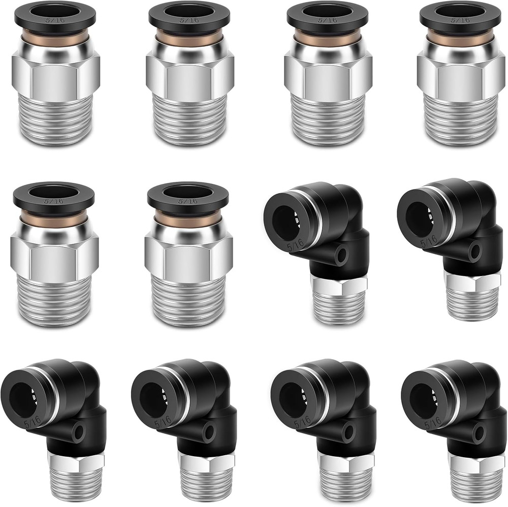 12 Pcs Push to Connect Fittings 5/16 Inch Tube OD x 1/4 Inch NPT Thread Pneumati