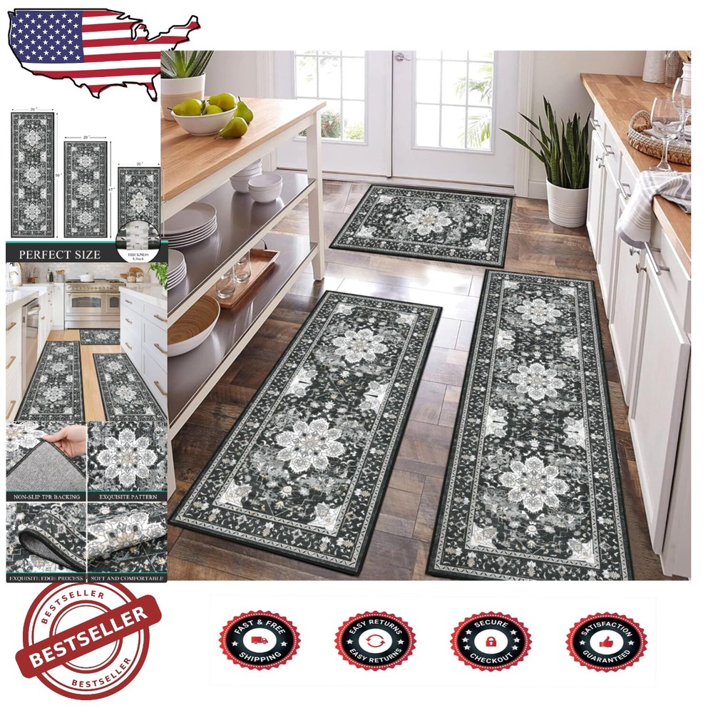 Durable 3-Piece Non-Slip Farmhouse Rug Set - Washable & Versatile for Home Decor