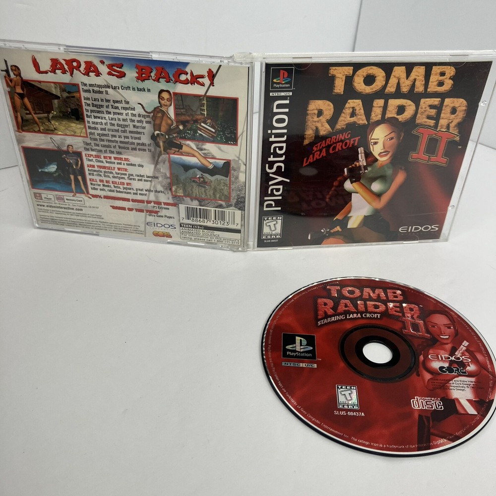 Tomb Raider 2 II PS1 CIB (Sony PlayStation 1) Black Label Complete with Manual