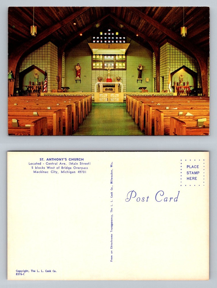 Mackinac City, MI-Michigan, St Anthonys Church Altar Interior Vintage Postcard