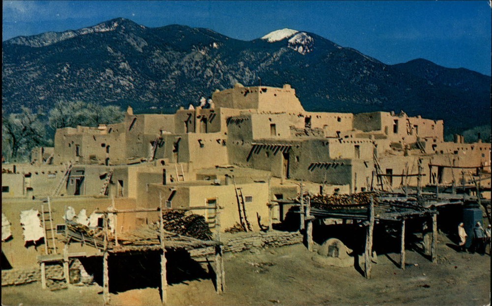 Taos New Mexico South Indian Pueblo mountain ladders unused vintage postcard