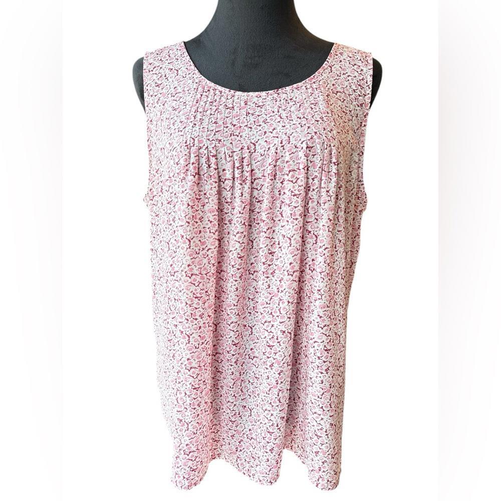 Carolina Belle Montreal Pink Floral Sleeveless Pleated Blouse Tank Top size XXL