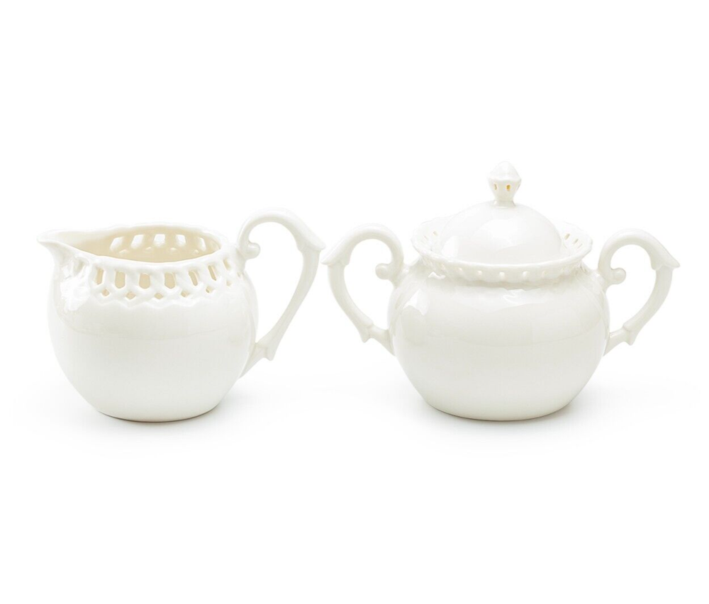 Grace Teaware White Heirloom Fine Porcelain Sugar & Creamer Set