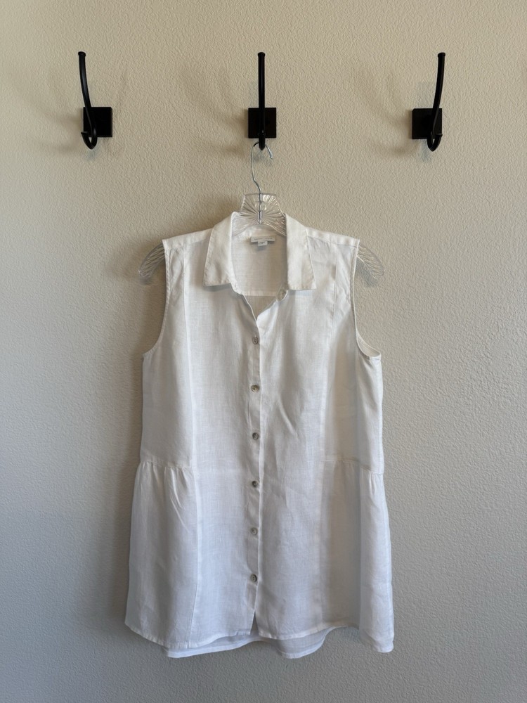 J Jill Small White Linen Sleeveless Tunic with Peplum Detail