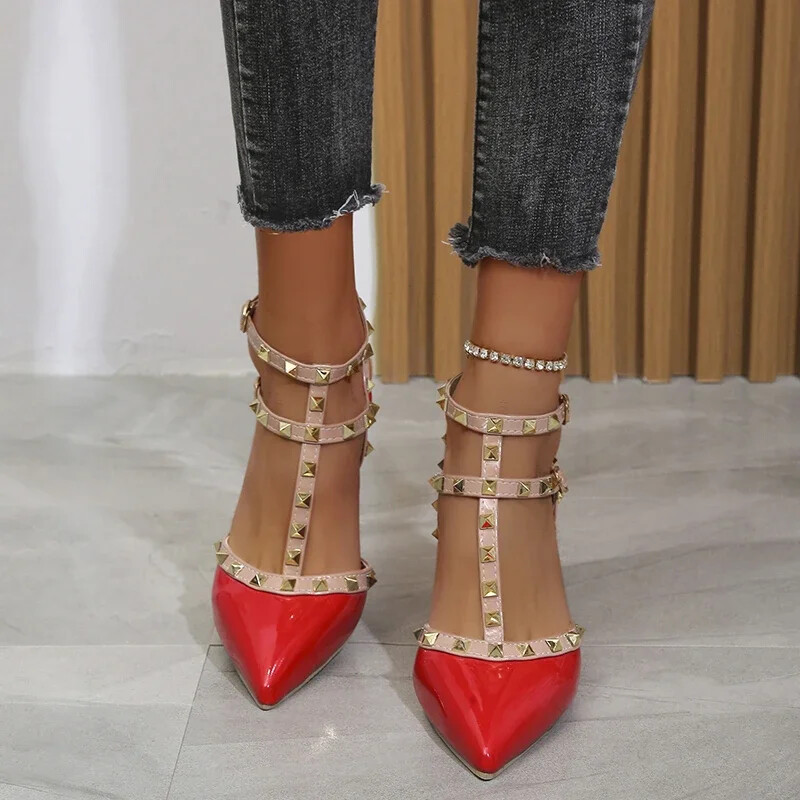 Women Shoes Rivets Sandals Female Summer Fine with High-heeled Shoes Sexy Shoes