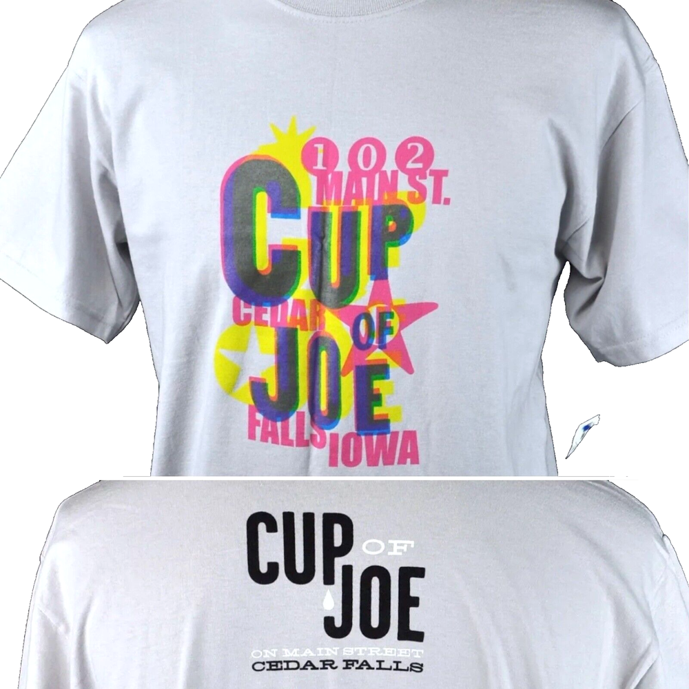 Cup of Joe Coffee House Mens T-shirt size Medium 3D Logo Cedar Falls Iowa Indie