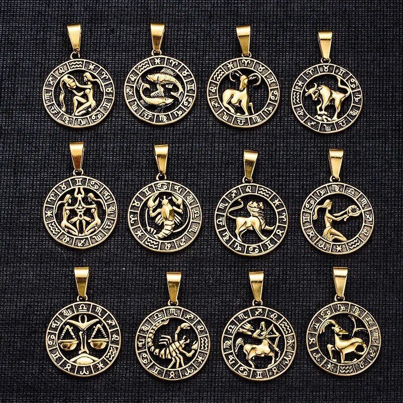 12 Zodiac Sign Constellation Horoscope Necklace in Stainless Steel  