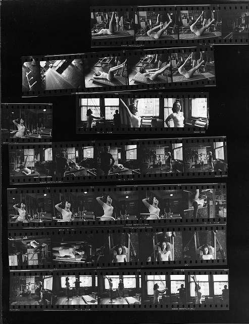 Soprano Elaine Malbin exercising in a gym with a trainer Joseph Pilates 1