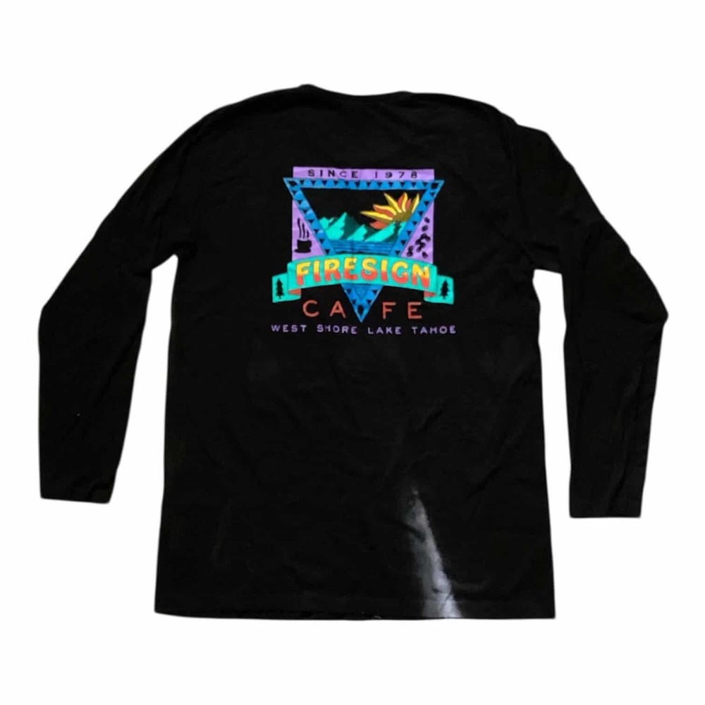 FireSign Cafe Women's  long-sleeve black graphic Tee Size XL Polyester