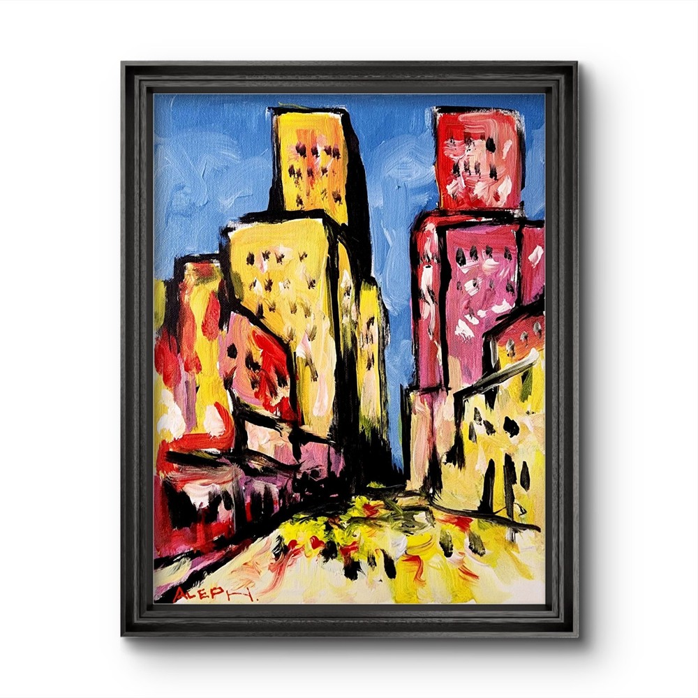 Aleph Original Art Cityscape 14x11 Abstract Expressionist Painting Canvas