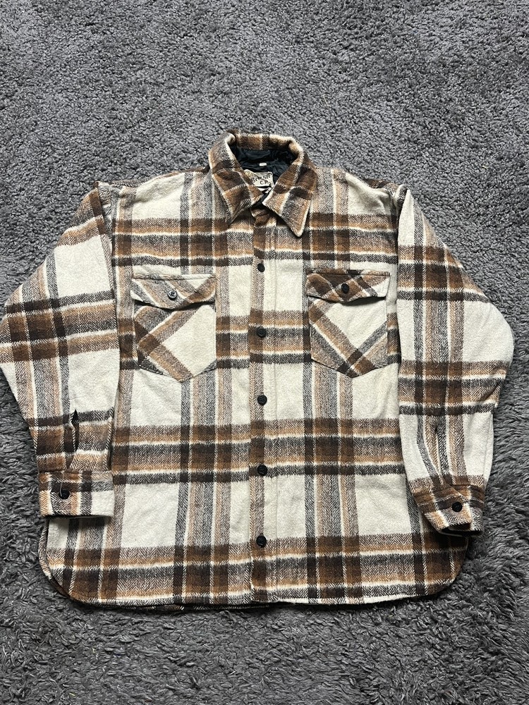 Vintage 90s Britalift Mens XL Plaid Wool Blend Button Up Shirt Jacket