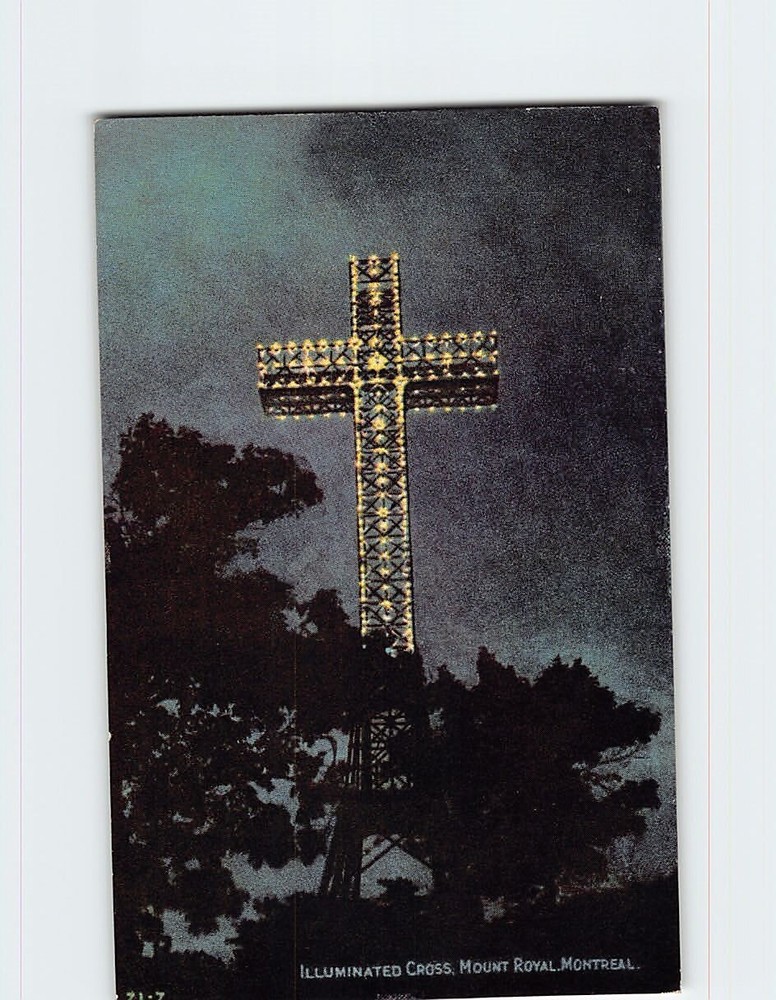 Postcard Illuminated Cross Mount Royal Montreal Quebec  Canada
