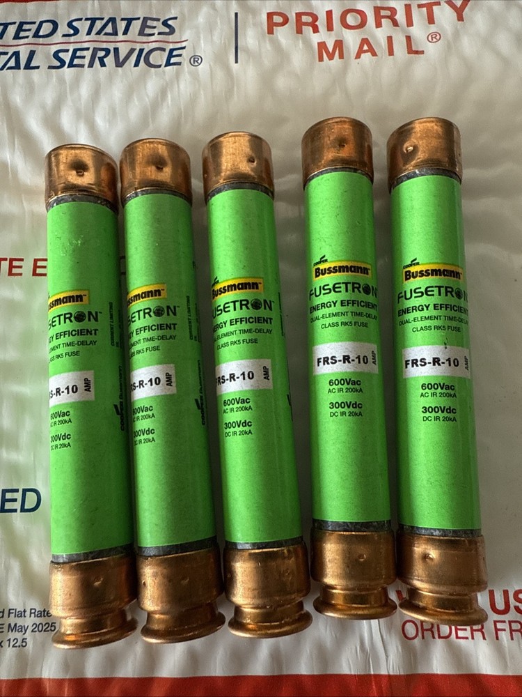 Lot of 5 New Bussmann FRS-R-10 Time Delay Fuses 600V Class RK5