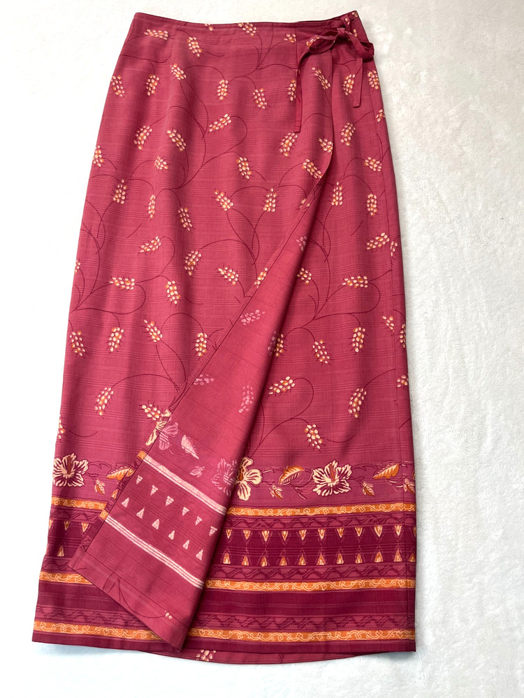 Vtg Tommy Bahama Pink Silk Floral Print Wrap Long Maxi Skirt Women’s Sz 30 waist