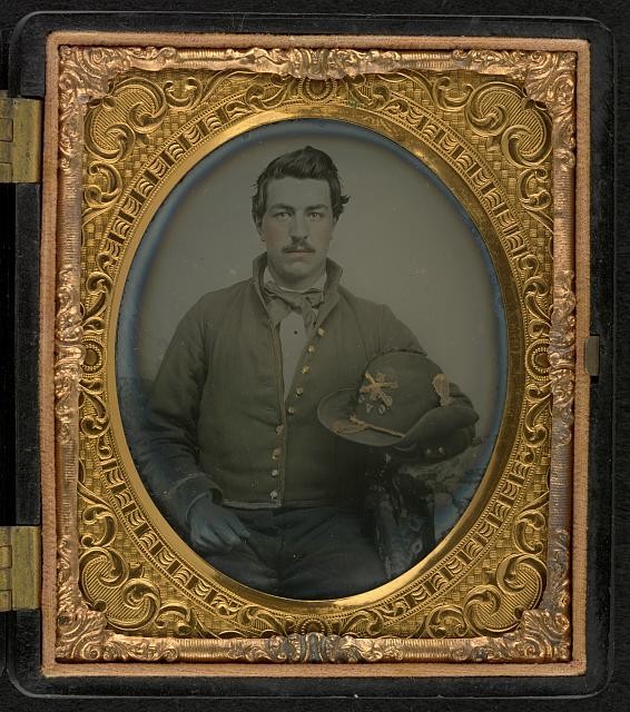 [Unidentified soldier in Union uniform with Ohio Volunteer Cavalry hat]