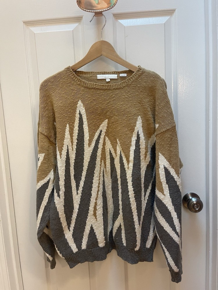 Vintage Perry Ellis HandKnit Slub Cotton Sweater Men’s M Abstract Pattern Flaws