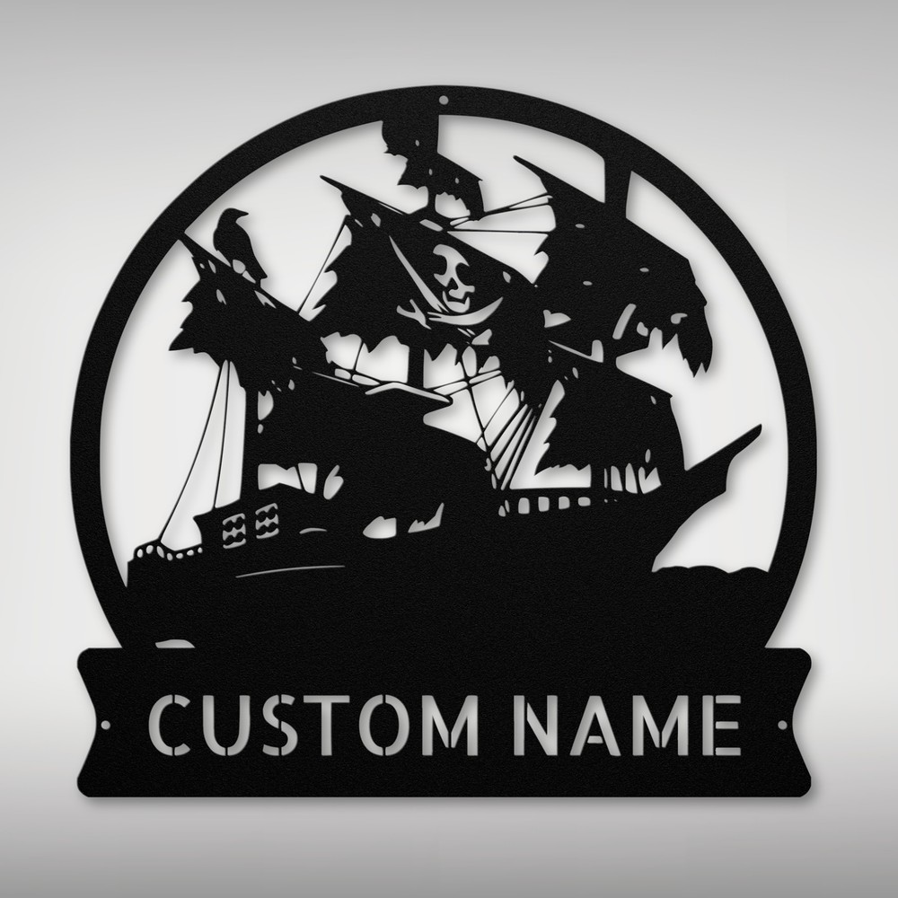 Personalized Pirate Ship Metal Sign Custom Nautical Decor Gift for Home Office