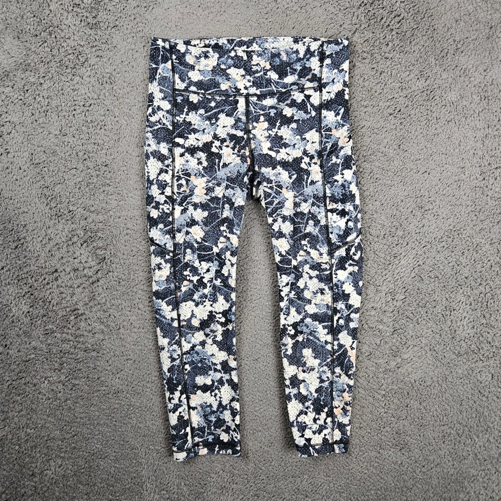 Lululemon Speed Up Crop 21 Floral Multi Black White Running Leggings Womens 6
